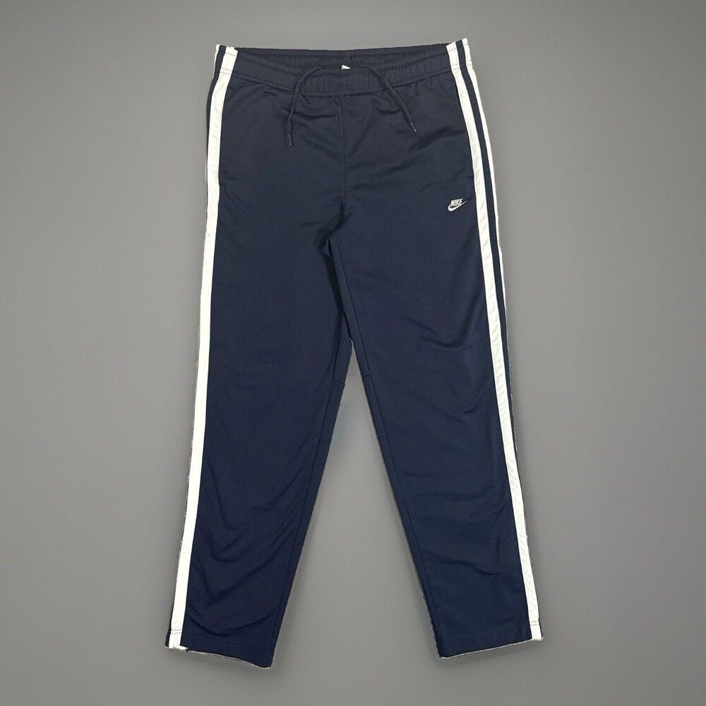 Nike Mens Track Pants Medium Dark Navy Blue White Side Stripe Ankle Zip Athletic